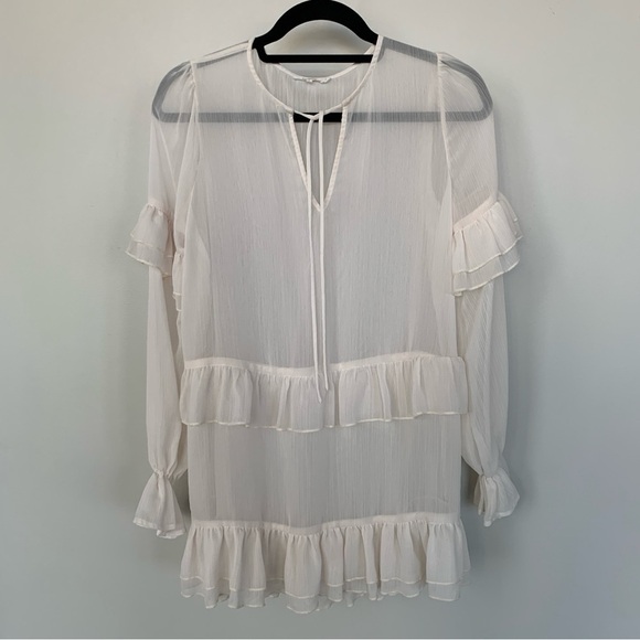 Tularosa Cream Sheer Ruffle Tiered Shirt Dress Size S - Picture 1 of 6